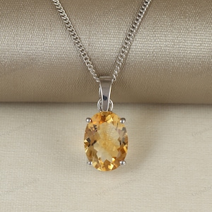 Natural Citrine Pendant-925 Sterling Silver Pendant-Single Stone Bezel Pendant-November Birthstone Pendant-Silver Chain Pendant-Gift for Her