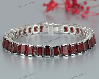 40.25 Cts Natural Garnet Bracelet, 14k Gold Bracelet, 7x5mm Octagon Garnet Bracelet, January Birthstone Bracelet, Garnet Tennis Bracelet