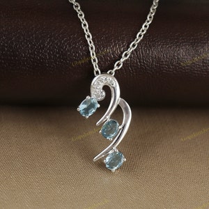Aquamarine Pendant-925 Sterling Silver Pendant-Diamond Pendant-Natural Aquamarine Necklace-Oval Cut Gemstone Pendant-Wedding Gift for Her