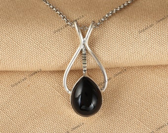 Natural Black Onyx Handmade Pendant-925 Sterling Silver Chain Pendant- Black Onyx Bezel Pendant-Black Onyx Jewelry-Gemstone Pendant for Gift