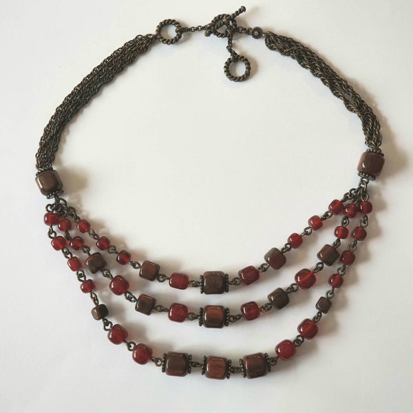 Collier vintage perles rouge Monet