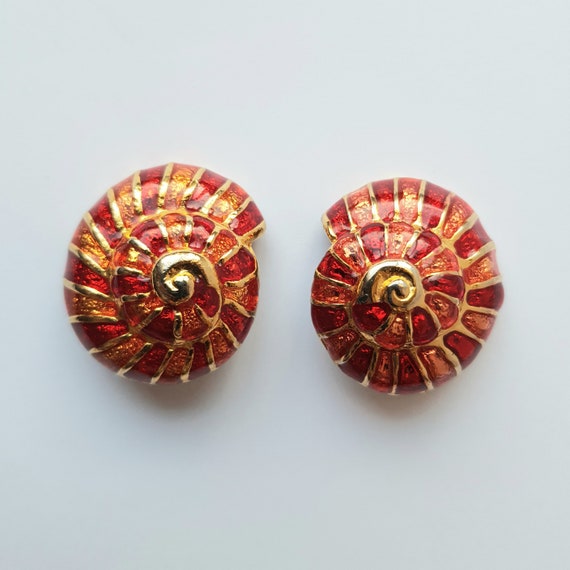 Boucles d'oreilles clips vintage escargots émaill… - image 1