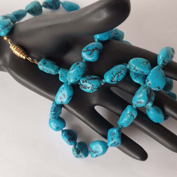 Long collier perles turquoise