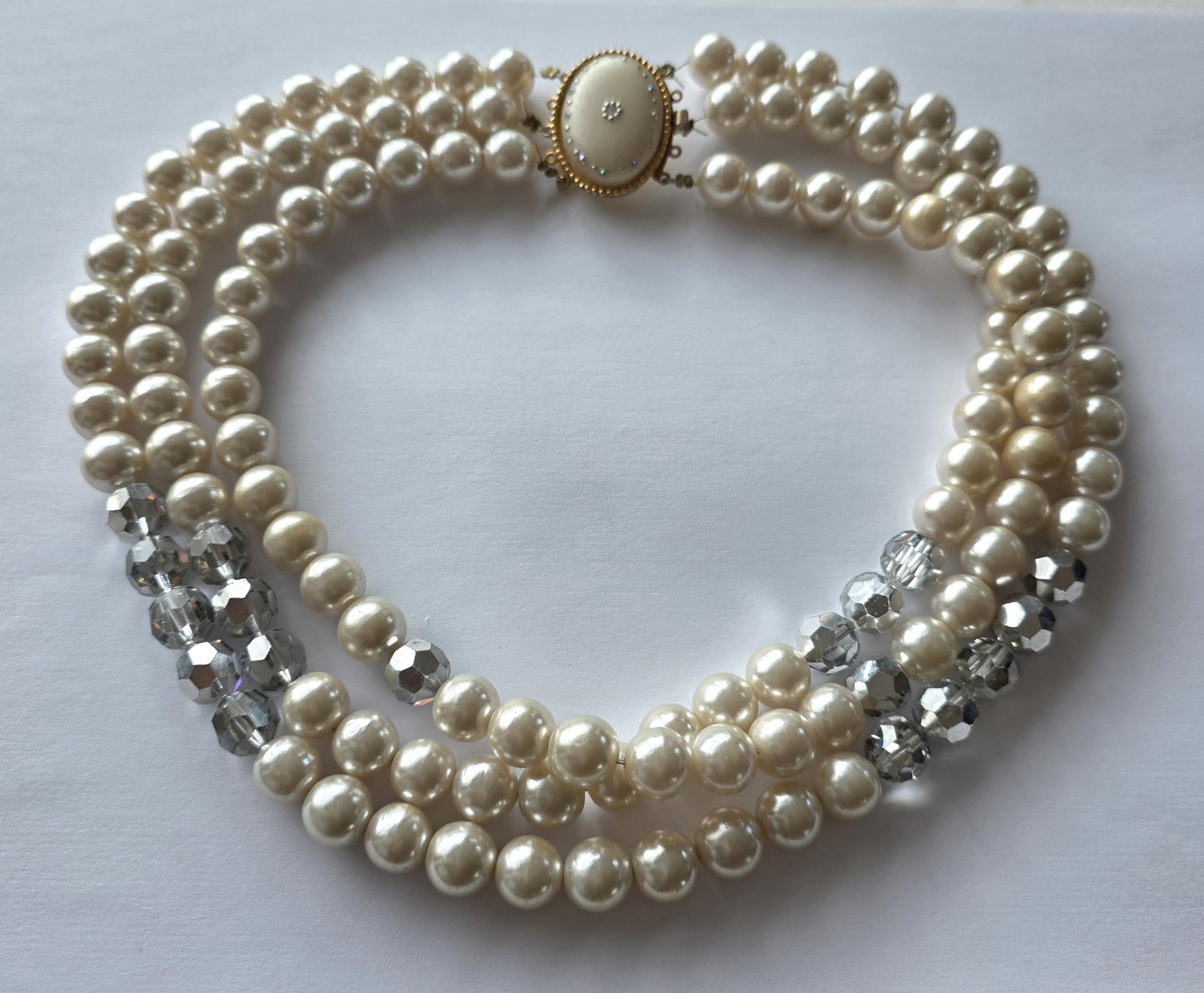 Collier Court Vintage Années 50 En Hématite Et Pâte De Verre - Très élégant, Occasion