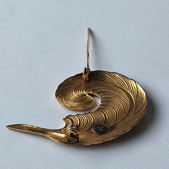 Broche Ancienne Plaqué Or Motif Plume, Poinçonnée - Superbe Pour Collection
