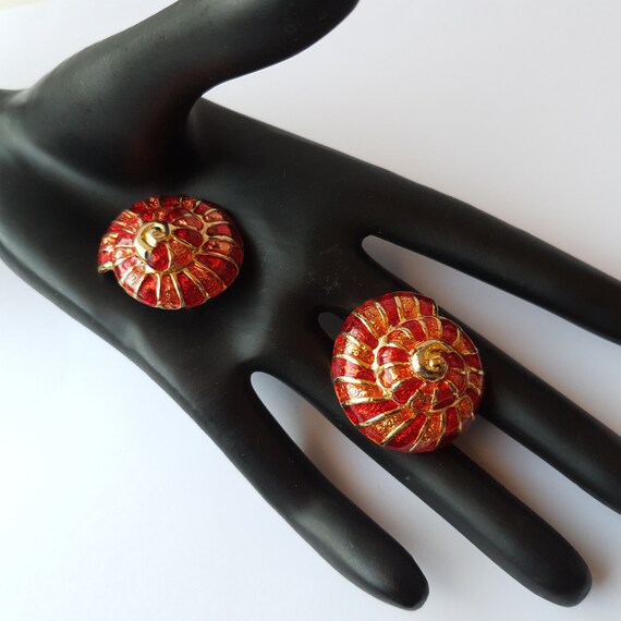 Boucles d'oreilles clips vintage escargots émaill… - image 2