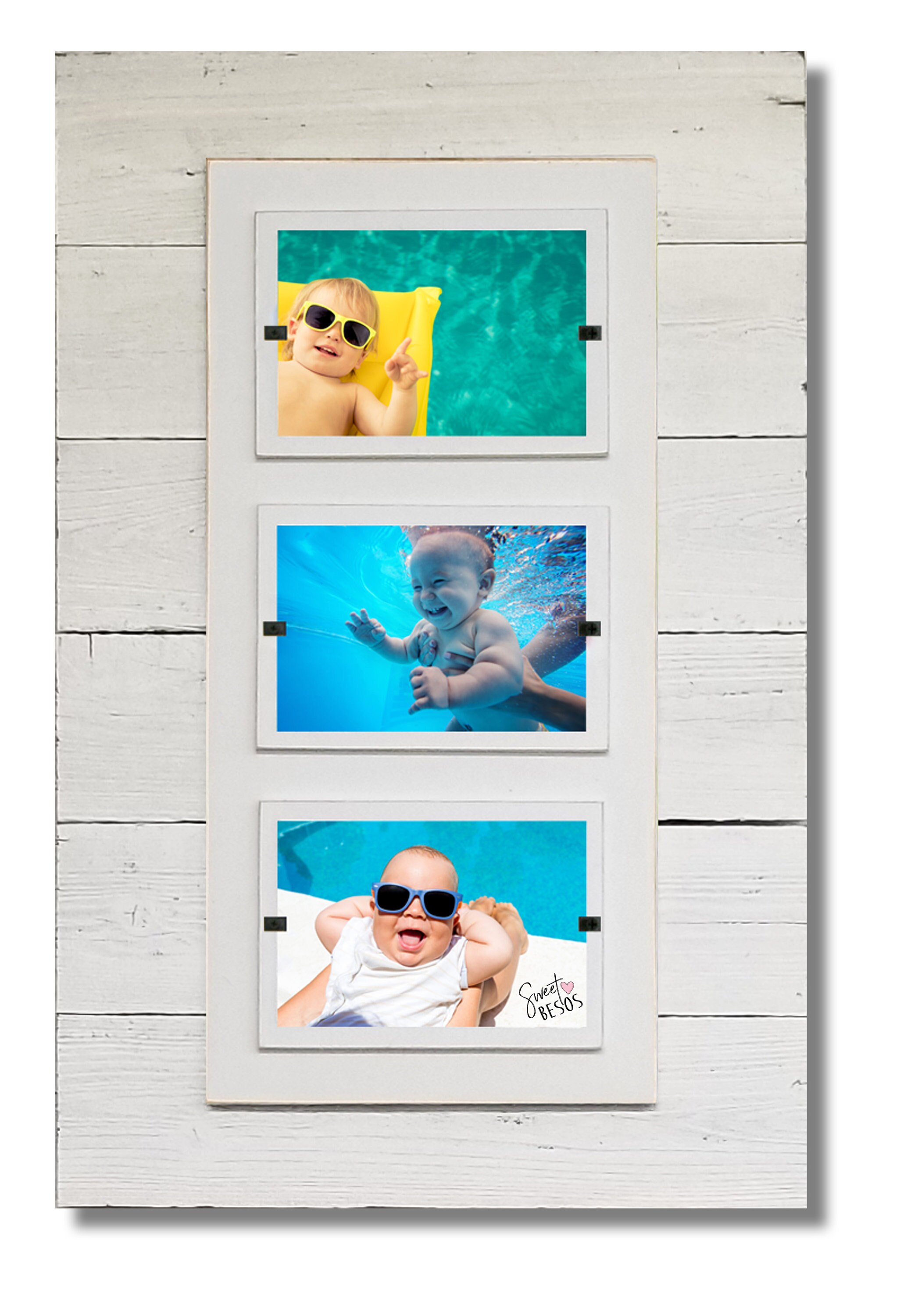 Shiplap White Washed Reclaimed Wood Triple 4x6 or 5x7 Picture Frame