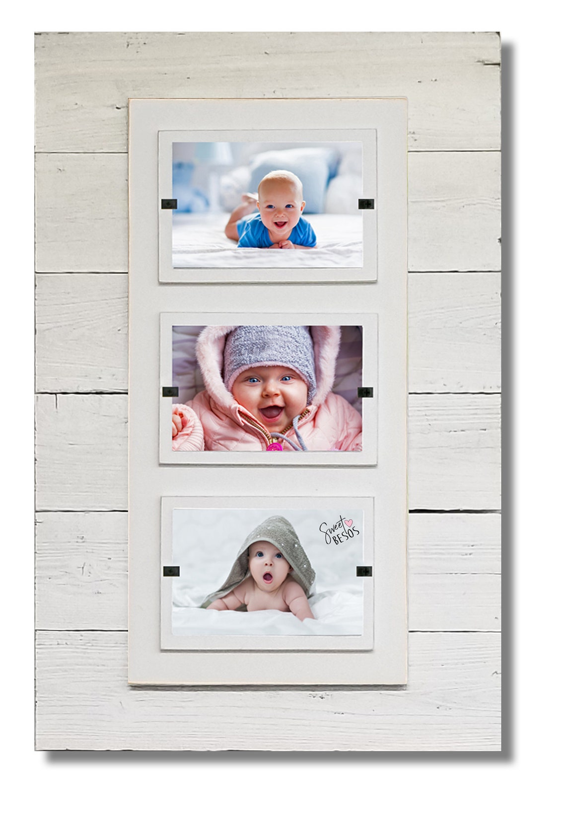 Shiplap White Washed Reclaimed Wood Triple 4x6 or 5x7 Picture Frame