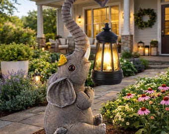 Solar Elephant Garden Light Outdoor Decor with Wildflower Seeds Gift for Mom