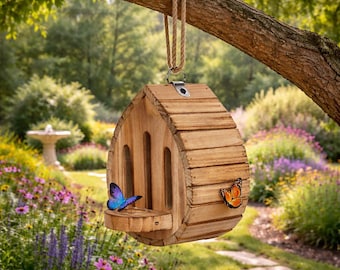 Schmetterlingshaus aus Holz & Wildblumensamen - Bestäubergarten-Lebensraum