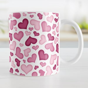 Cute Pink Hearts Mug, Valentine's Day gift - 11oz or 15oz ceramic coffee mug or mug set available