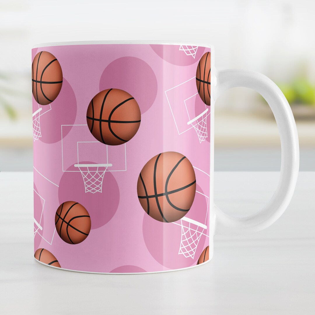 Pink Basketball Mug, Sports Pattern, Basketball Gift 11oz or 15oz