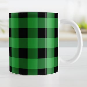 Green Buffalo Plaid Mug, rustic green and black pattern - 11oz or 15oz ceramic coffee mug or mug set available