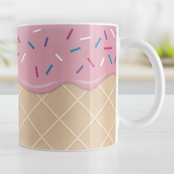 Ice Cream Mug, Pink Strawberry Ice Cream Waffle Cone With