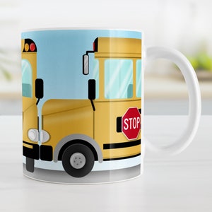 Yellow School Bus Mug, wraparound, back to school, teacher gift, bus driver gift - 11oz or 15oz ceramic coffee mug or mug set available