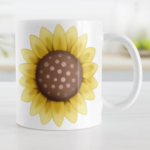 Sunflower Mug, Cute Coffee Cup with Yellow Sunflower on Both Sides – Floral Gift for Her, Gardeners, or Country Kitchen Decor – 11oz or 15oz