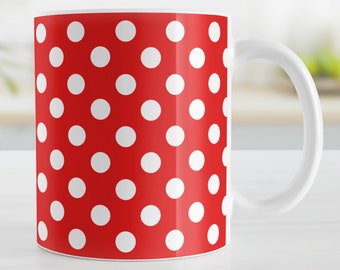 Polka Dot Mug, red - 11oz or 15oz ceramic coffee mug or mug set available