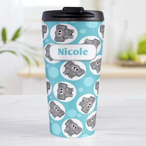 Personalized Elephant Travel Mug, turquoise cute pattern - 15oz stainless steel travel mug