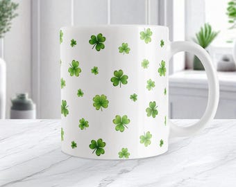 Dainty Shamrocks Clovers Mug, Green Irish-Inspired St. Patrick's Day Gift, Individual or Discounted Set, 11oz or 15oz Ceramic Coffee Cup