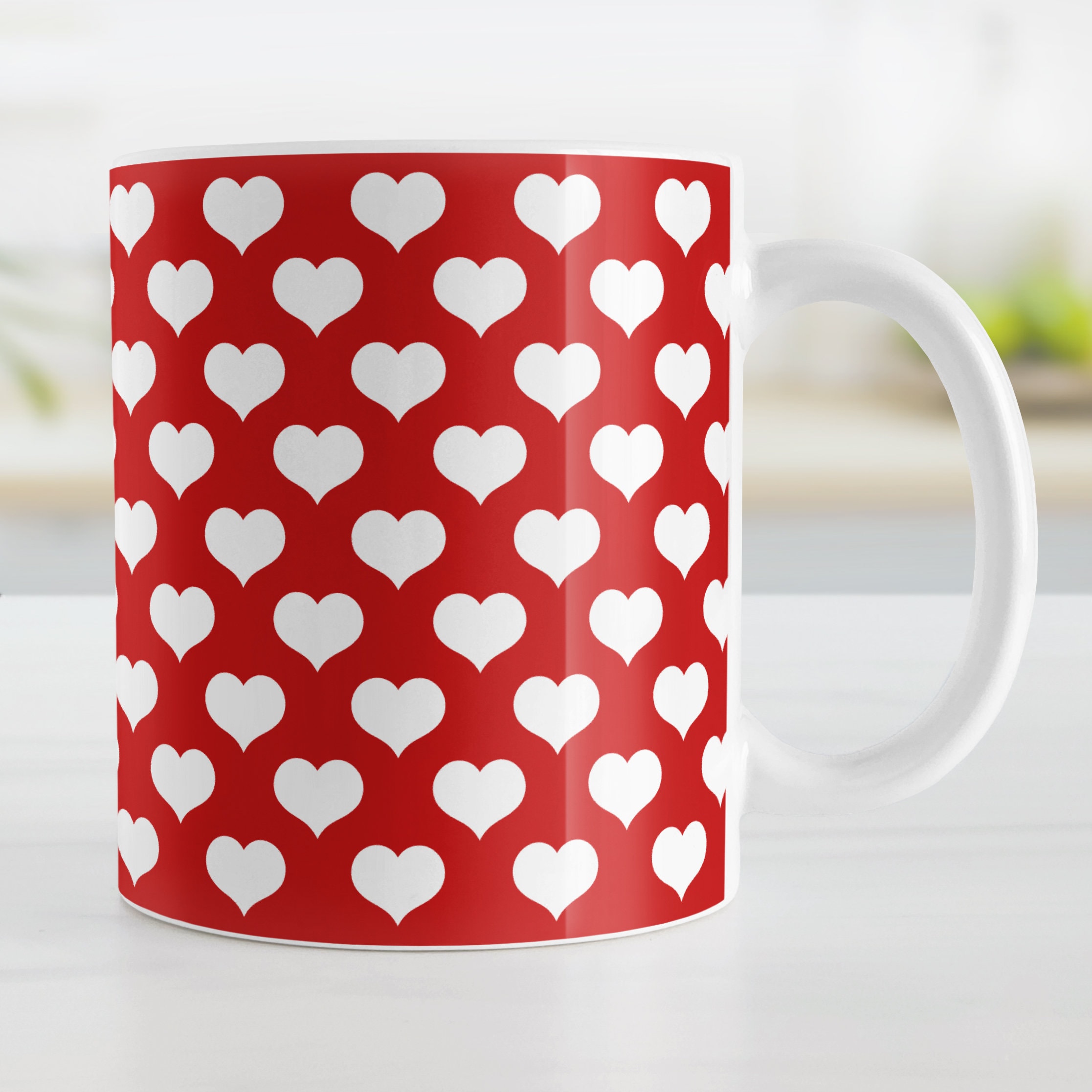 White Hearts Red Mug, Stylish Valentine's Day Gift for Her