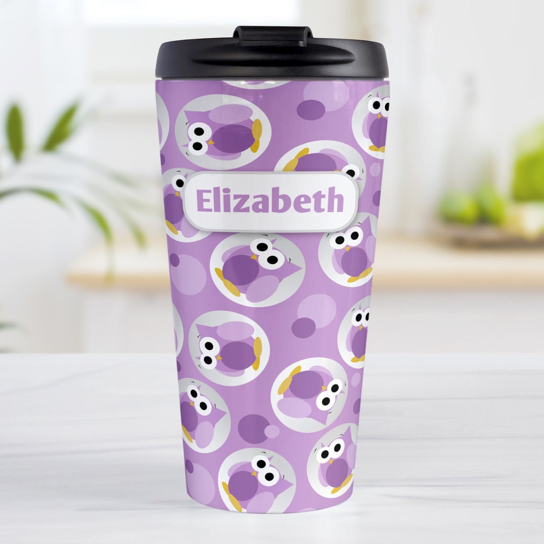 Personalized Owl Travel Mug Purple Funny Cute Pattern Owl Etsy