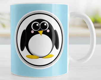 Cute Penguin Mug, light blue - 11oz or 15oz ceramic coffee mug or mug set available