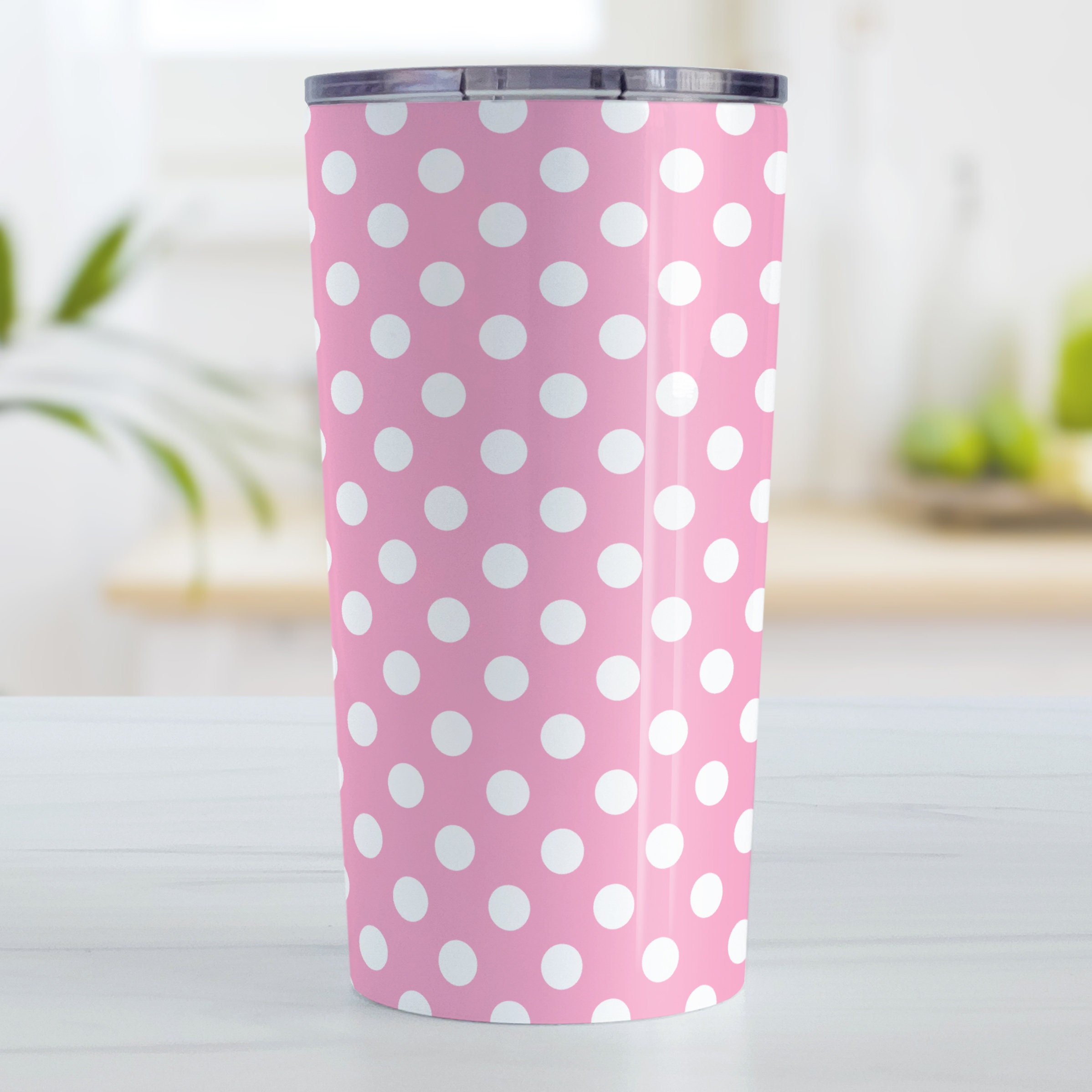 Pink Polka Dot Tumbler Cup – Stainless Steel Insulated Drink Cup with White Dots – Cute Gift for Pink and Pattern Lovers – 10oz or 20oz