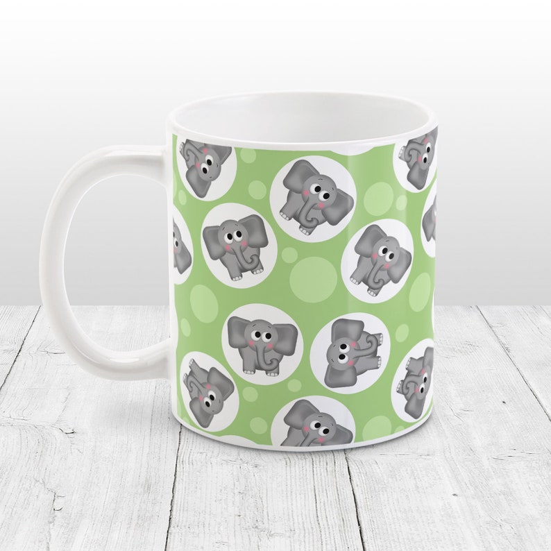 Green Elephant Mug Cute Elephant Pattern Over Green 11oz or Etsy