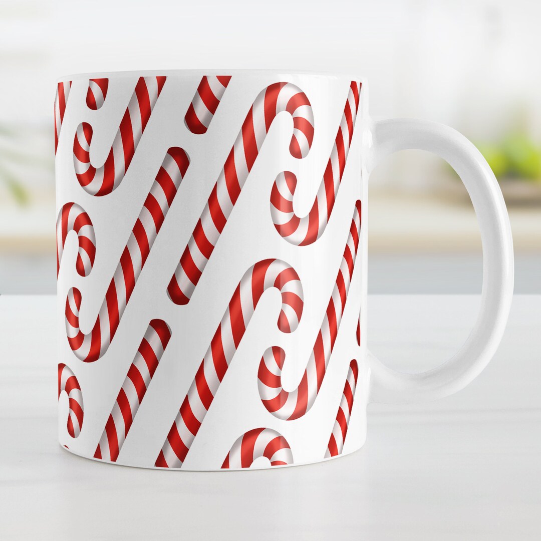 Candy Cane Mug Holiday Pattern Red White Striped Christmas Etsy