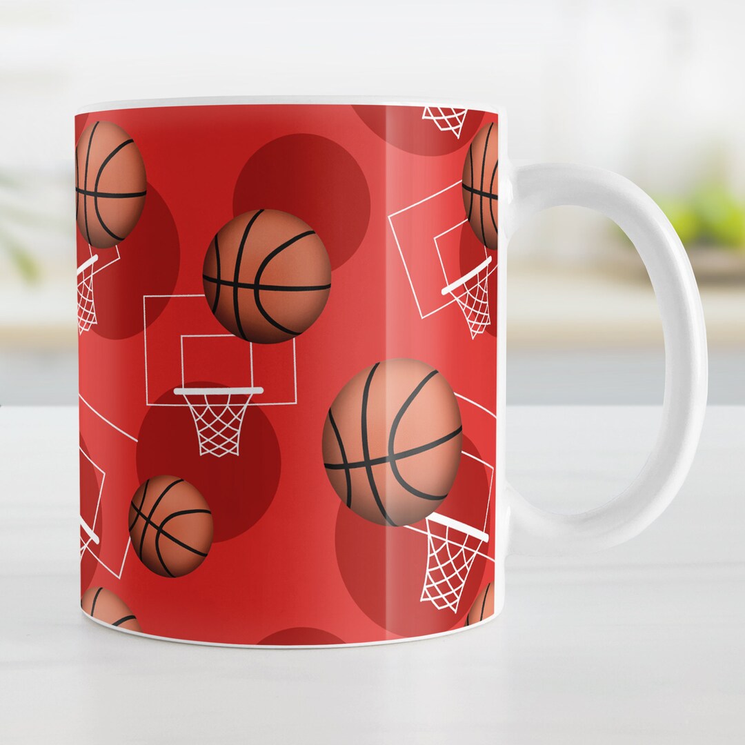 Red Basketball Mug, Sports Pattern, Basketball Gift 11oz or 15oz