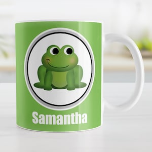 Personalized Green Frog Mug – Custom Name Coffee Cup with Cute Frog Design – Gift for Frog Lovers and Fans of Green – 11oz or 15oz