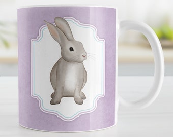 Rabbit Mug, rustic purple bunny mug, Easter Mug, rabbit gift for her - 11oz or 15oz ceramic coffee mug or mug set available