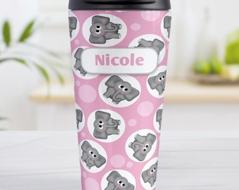 Personalized Elephant Travel Mug, pink cute pattern - 15oz stainless steel travel mug