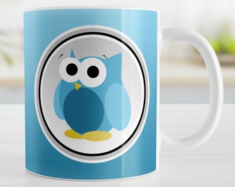 Blue Owl Mug, Funny Cute Owl Design Coffee Cup with Gradient Background, Gift for Owl Lovers, 11oz or 15oz