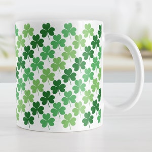 Green Clovers Mug, cute pattern with shamrocks, St Patrick&#39;s Day gift - 11oz or 15oz ceramic coffee mug or mug set available