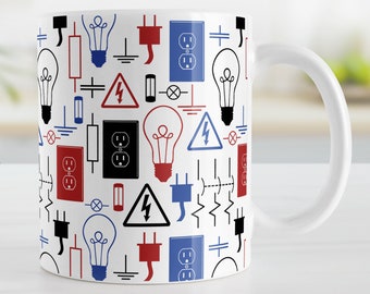 Electrical Pattern Mug, red blue black, electricity electrician Father&#39;s Day gift, 11oz or 15oz ceramic coffee mug or mug set available
