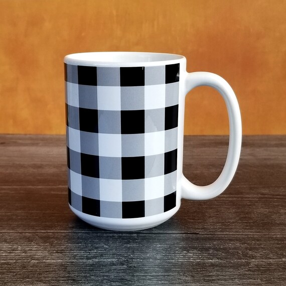 Personalized Black and White Buffalo Plaid Tumbler Cup – Amy's Coffee Mugs