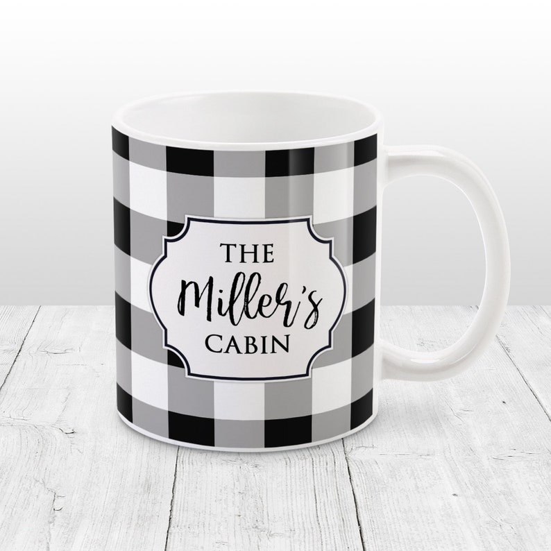 Personalized Buffalo Plaid Mug Rustic Black and White Pattern Etsy