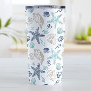 Coastal Seashells Pattern Tumbler Cup – Beach Drinkware Gift in 10oz or 20oz | For Ocean Lovers | Dishwasher Safe Stainless Steel Cup