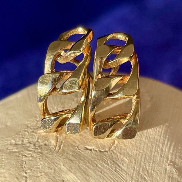 Vintage 9ct Solid Gold Curb Chain Stud Earrings