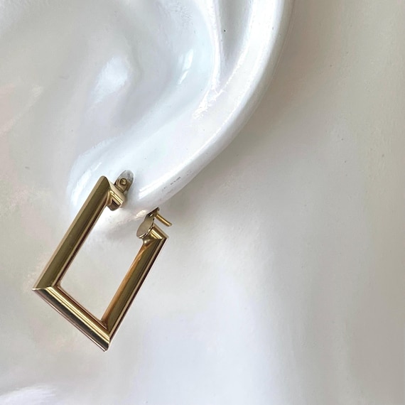 Vintage 9ct Solid Gold Rectangular Sleeper Earrin… - image 1