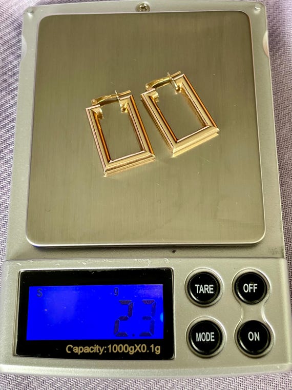 Vintage 9ct Solid Gold Rectangular Sleeper Earrin… - image 12