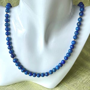 Vintage 14K Lapis Lazuli Bead Necklace, Gold Balls and Clasp, 585, 31 inches inches