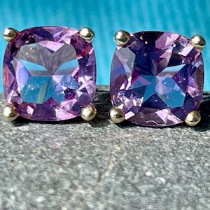 Vintage 9ct 10k Gold Amethyst Square Stud Earrings, 9K