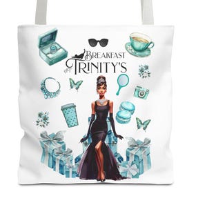 Personalized Breakfast At Tiff And Co. Tote Bag Retro Audrey Hepburn Theme Gift For Bridal Shower Party Favor Birthday Gift Bride Tote Bags