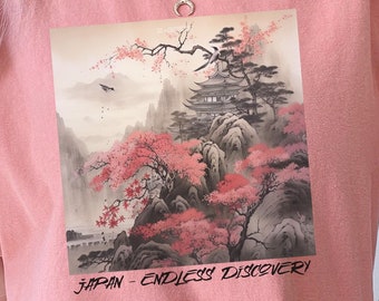Japanese Art T-Shirt Pretty Sumi-e Style Japan Landscape Ink Painting Gift For Her Japanese Vacation Vintage Japanese Aesthetic Tee