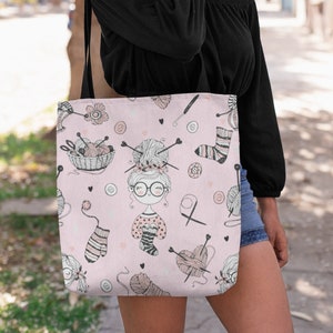 Craft, Crochet or Knitting Tote Bag, Yarn Storage Shoulder Bags, Gift for Knitter, Crafter, Grocery Shopping, School, Resusable, Travel Bag