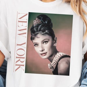 Retro Audrey Hepburn T-Shirt Vintage NYC Tee Gift For Her Bridal Party Shower Theme Girls Birthday Brunch Vacation Shirt Holly Golightly