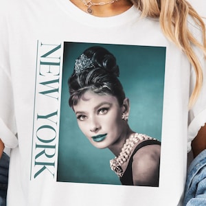 Retro Audrey Hepburn T-Shirt Vintage NYC Tee Gift For Her Bridal Party Shower Theme Girls Birthday Brunch Vacation Shirt Holly Golightly