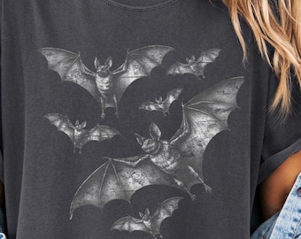 Fladdermus Retro Goth T-shirt Vintage Grunge-stil Fladdermusskjorta för Halloweenfest Spooky Vibes Witchy Dark Academia Komfortfärger Storsize-skjorta